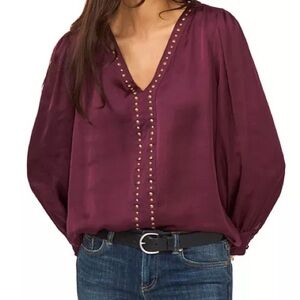 Vince Camuto Red Embellished 3/4 Sleeve Blouse